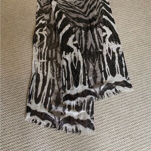 Elegant  Fringed Zebra Print Scarf with Metallic Thread Running Through